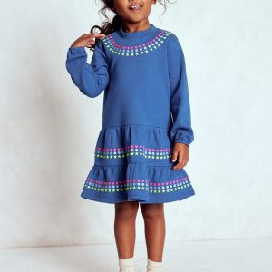 Drop Waist Sweatshirt Dress-Bluejay Embroidery