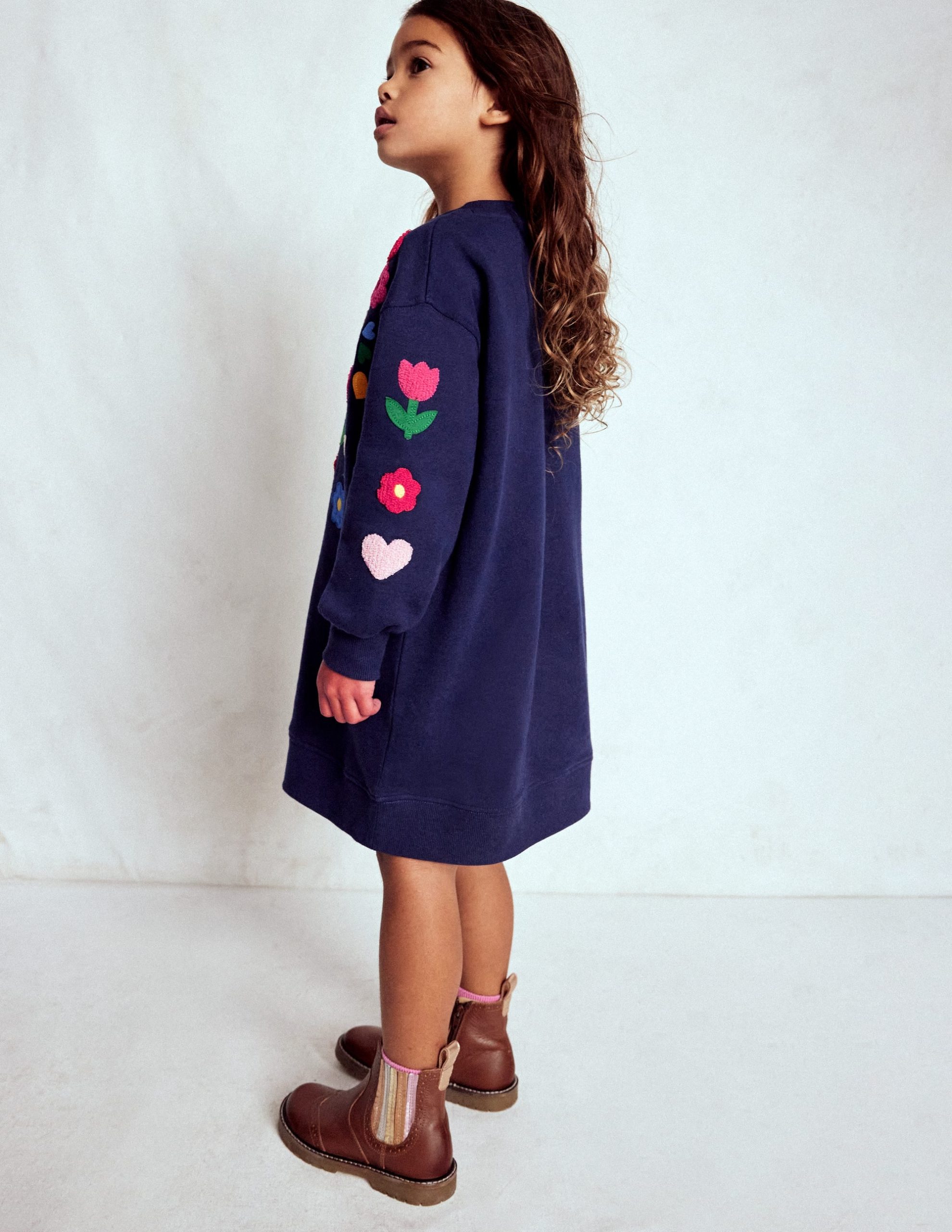 Relaxed Sweatshirt Dress-College Navy Birds - Image 3