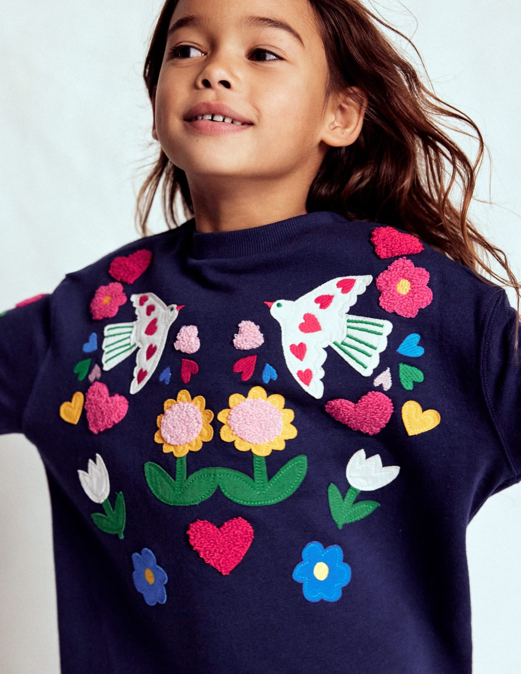 Relaxed Sweatshirt Dress-College Navy Birds - Image 4