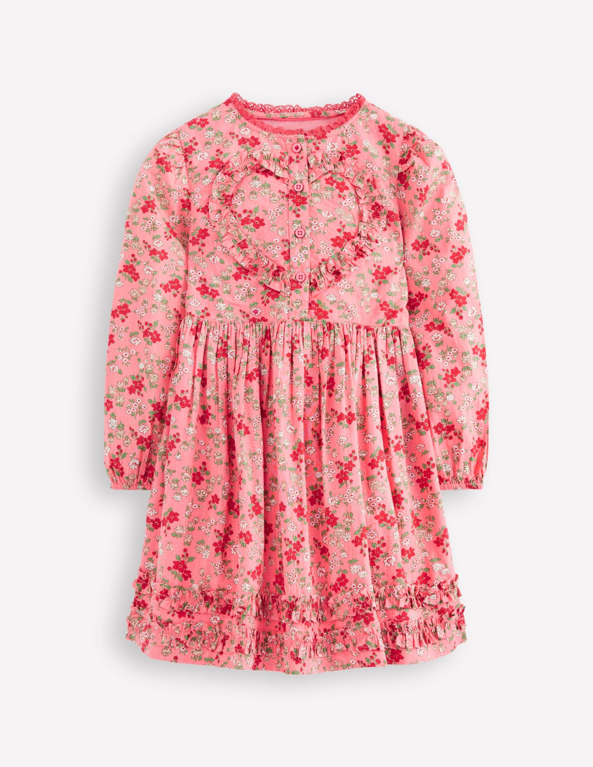 Pretty Interest Shirt Dress-Salmon Pink Meadow Floral - Image 2