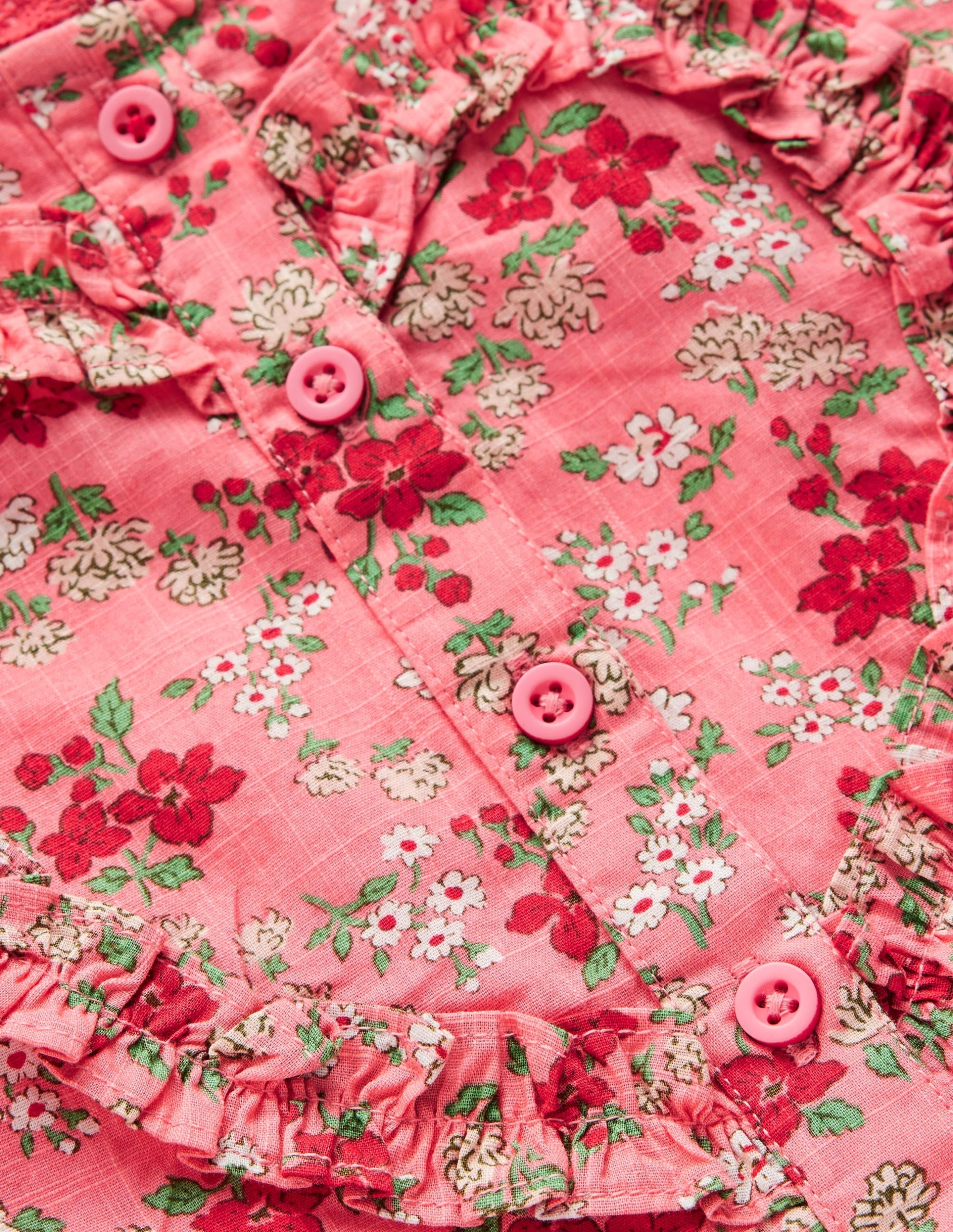 Pretty Interest Shirt Dress-Salmon Pink Meadow Floral - Image 4