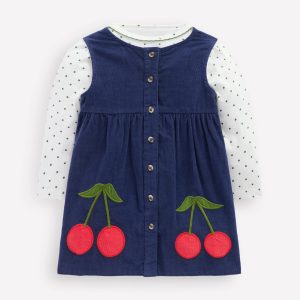 Woven Pinny Dress Set-College Navy Cherries
