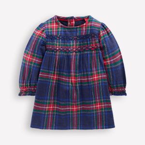 Smocked Occasion Dress-Navy Check