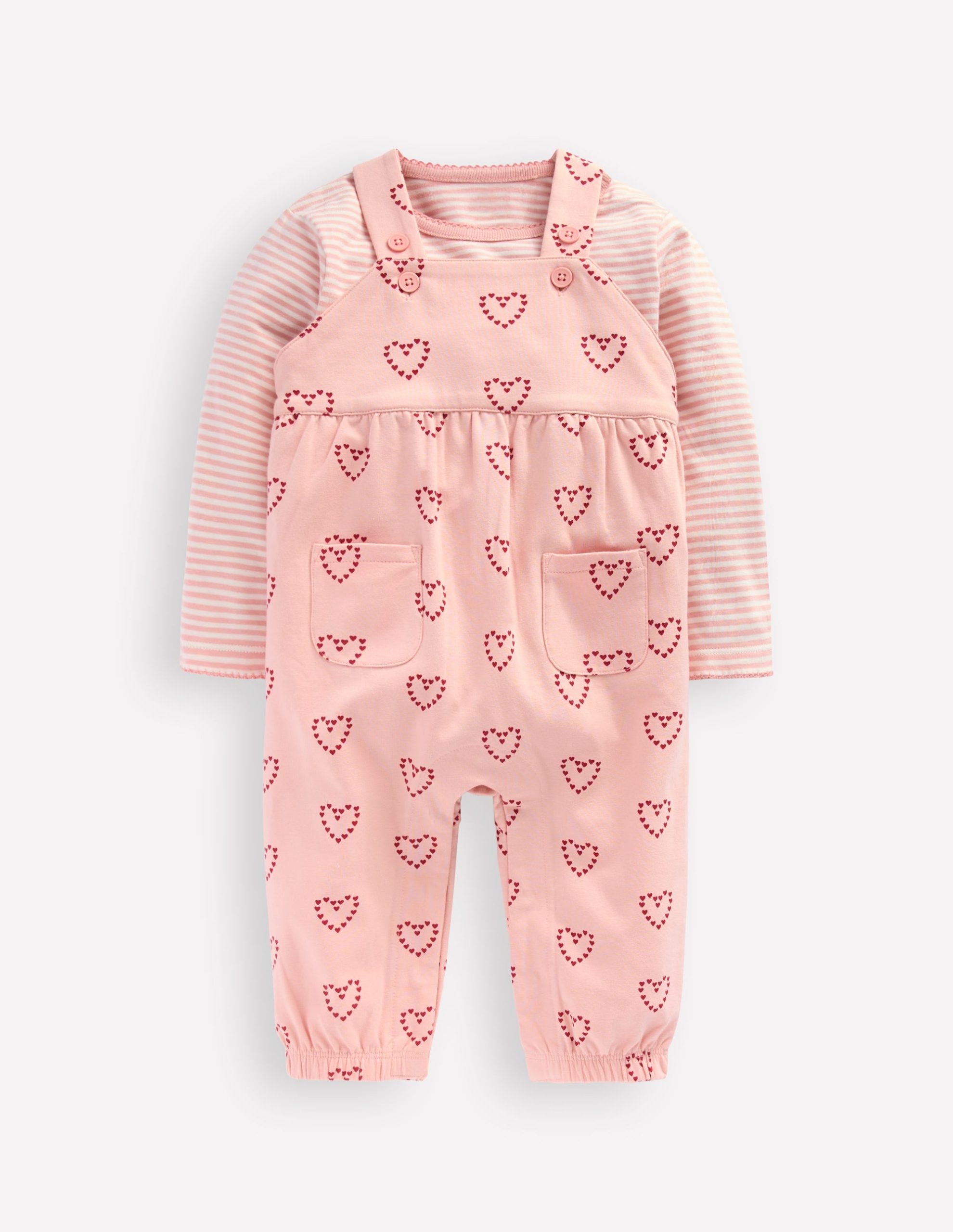Jersey Dungaree Set-Pink Hearts