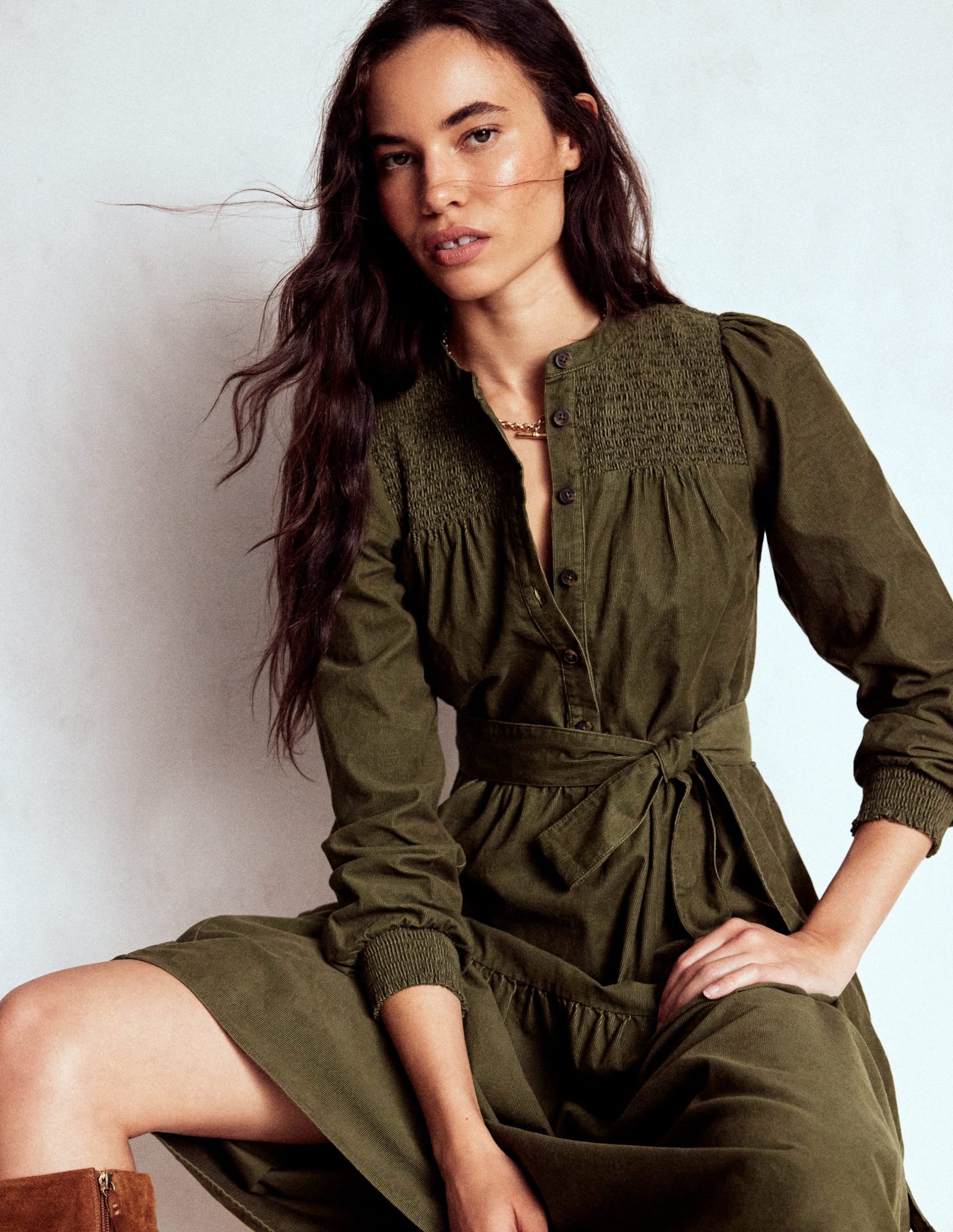 Cecily Cord Midi Dress-Woodland Green - Image 4