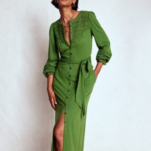 Pippa Broderie Jersey Dress-Promenade Green