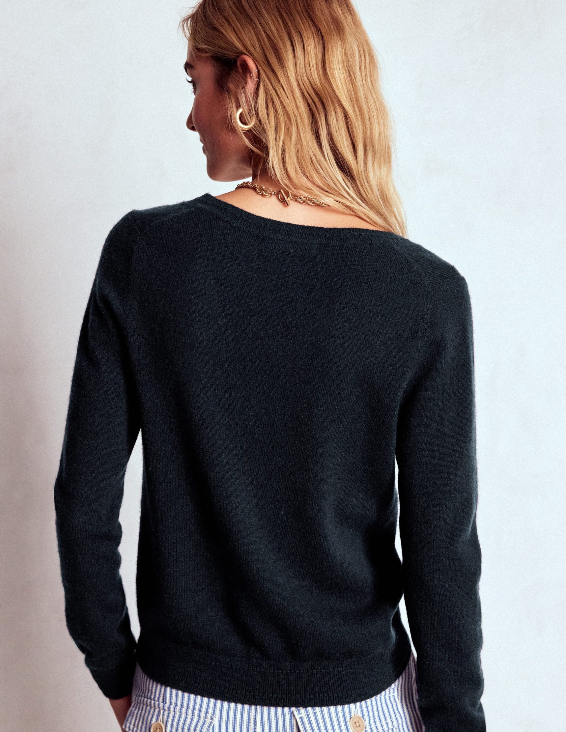 Eva Cashmere V-Neck Sweater-Navy - Image 3