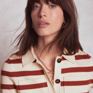 Astrid Knitted Shirt-Warm Ivory. Terracotta