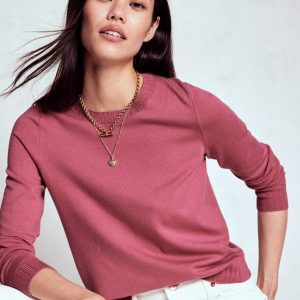 Emilia Cotton Crew Sweater-Pink Heather