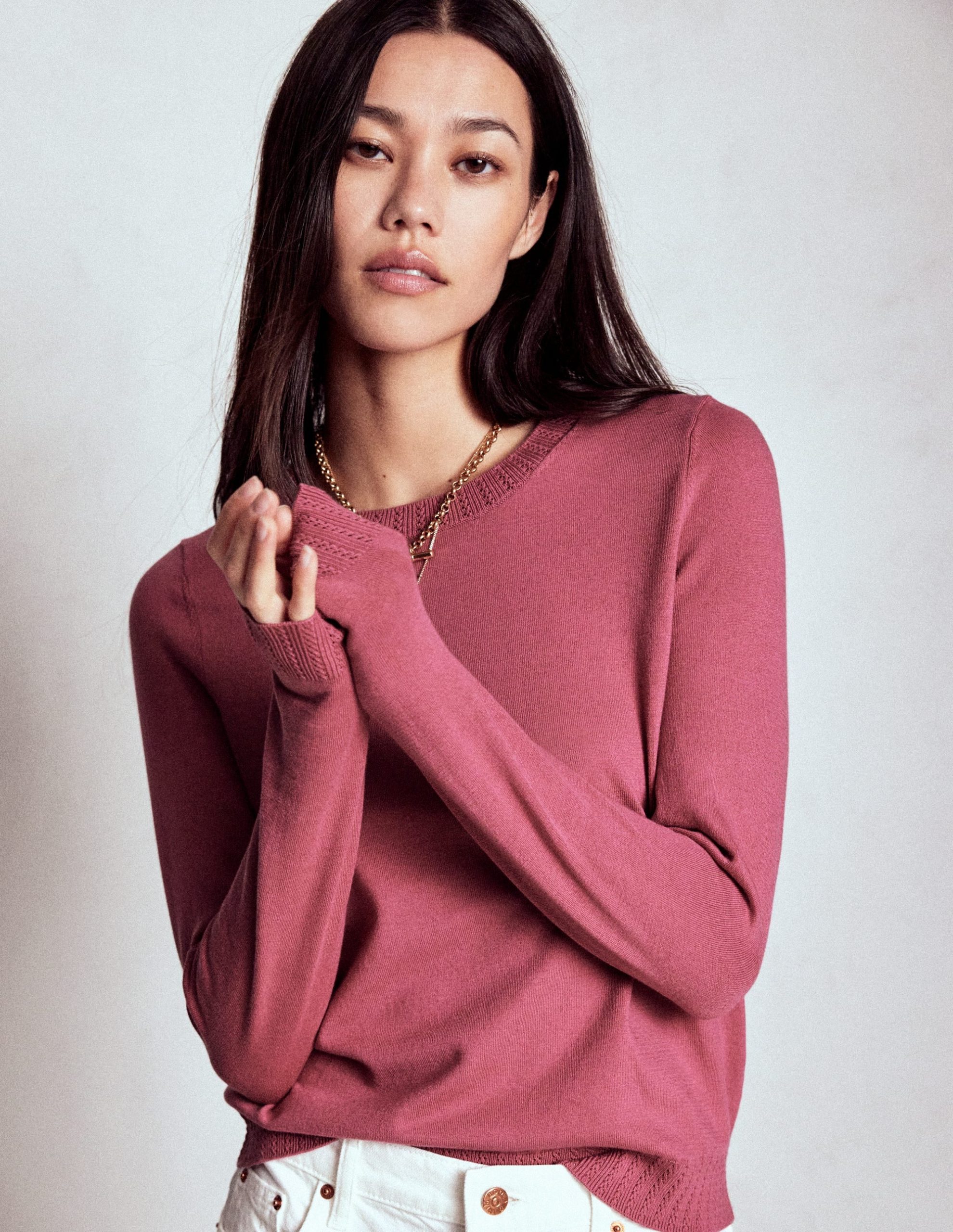 Emilia Cotton Crew Sweater-Pink Heather - Image 4