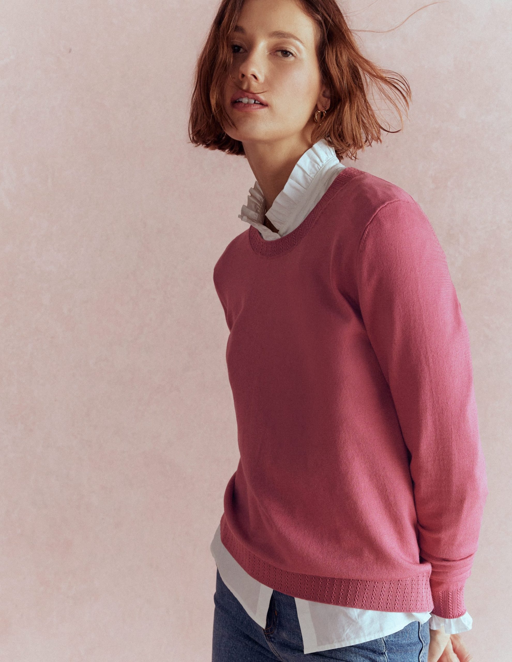 Emilia Cotton Crew Sweater-Pink Heather - Image 6