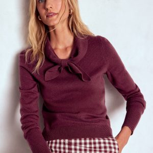 Knitted Bow Sweater-Deep Wisteria