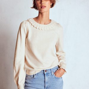 Melina Cotton Ruffle Sweater-Warm Ivory