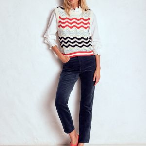 High Rise Cord Slim Jeans-Navy