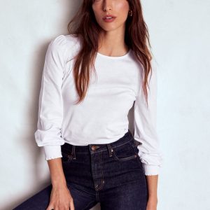Smocked Cuff Supersoft Top-White