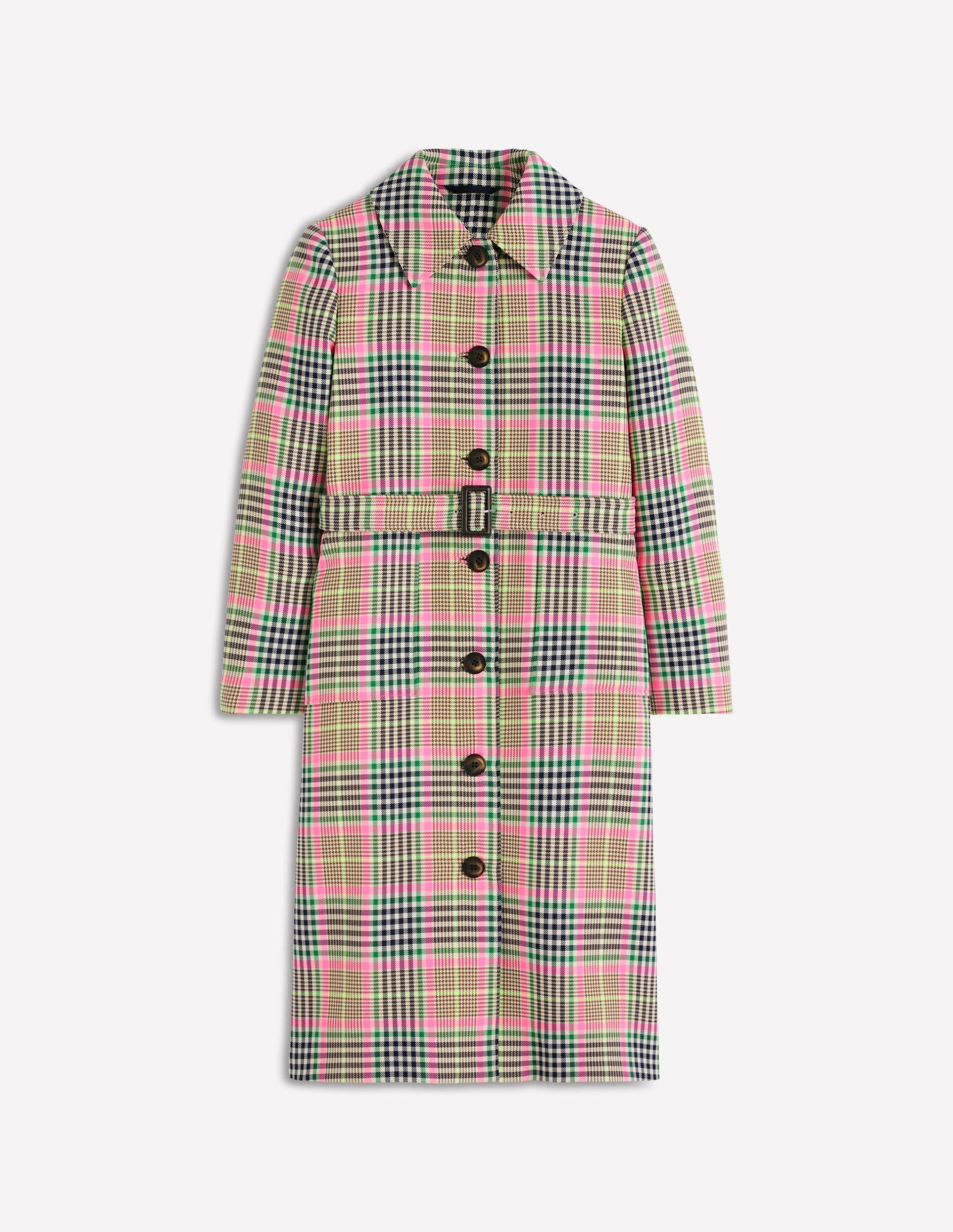 Lancaster Belted Mac-Brown. Neon Pink Check - Image 7