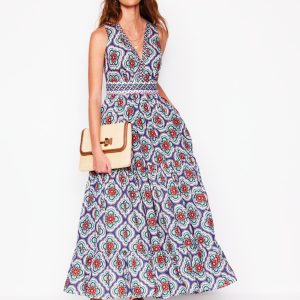 Serena Cotton Tie Maxi Dress-Bright Blue. Botanic Blush