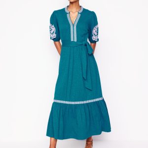 Amara Embroidered Jersey Dress-Deep Sea. Meadowsweet Pink