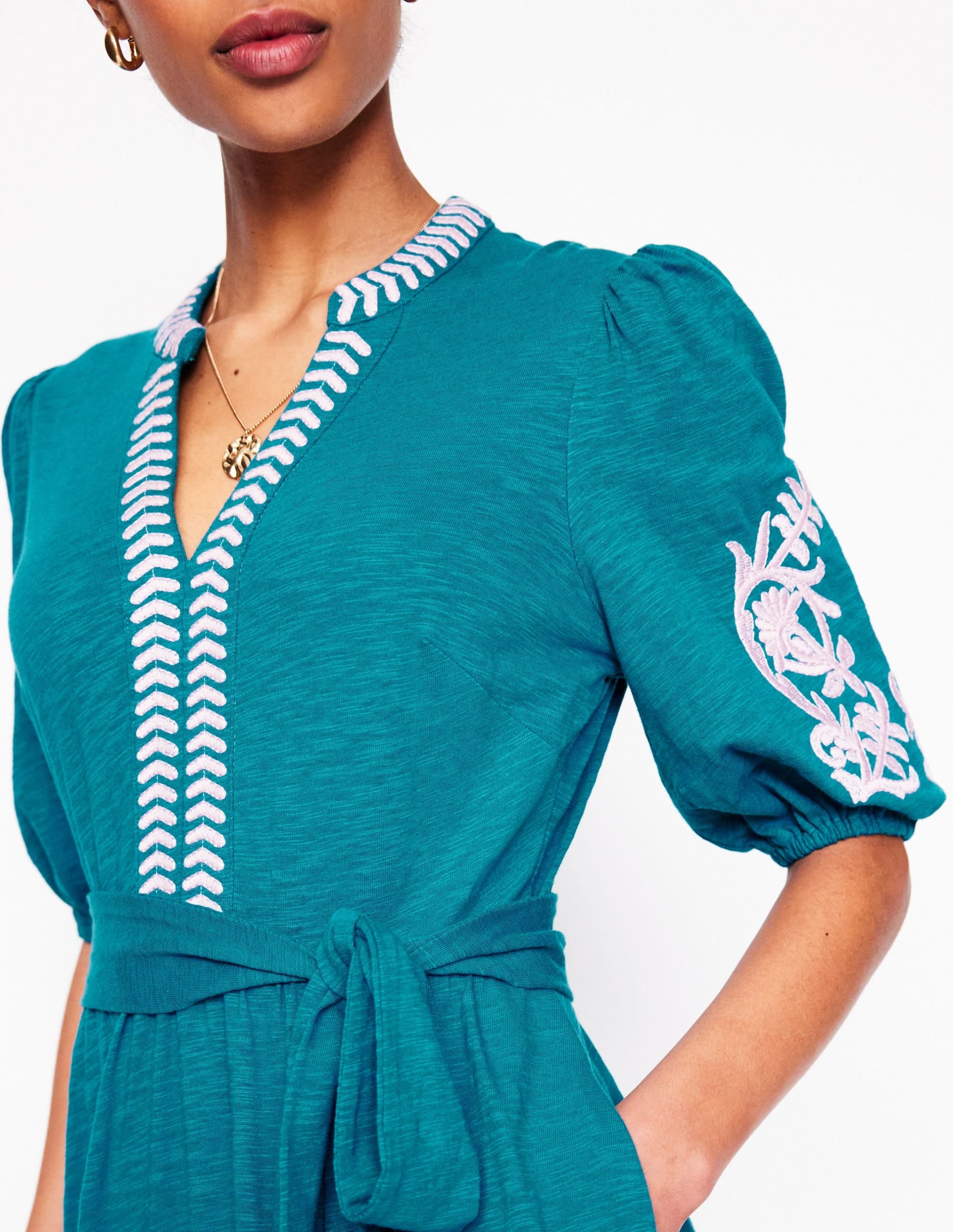 Amara Embroidered Jersey Dress-Deep Sea. Meadowsweet Pink - Image 2