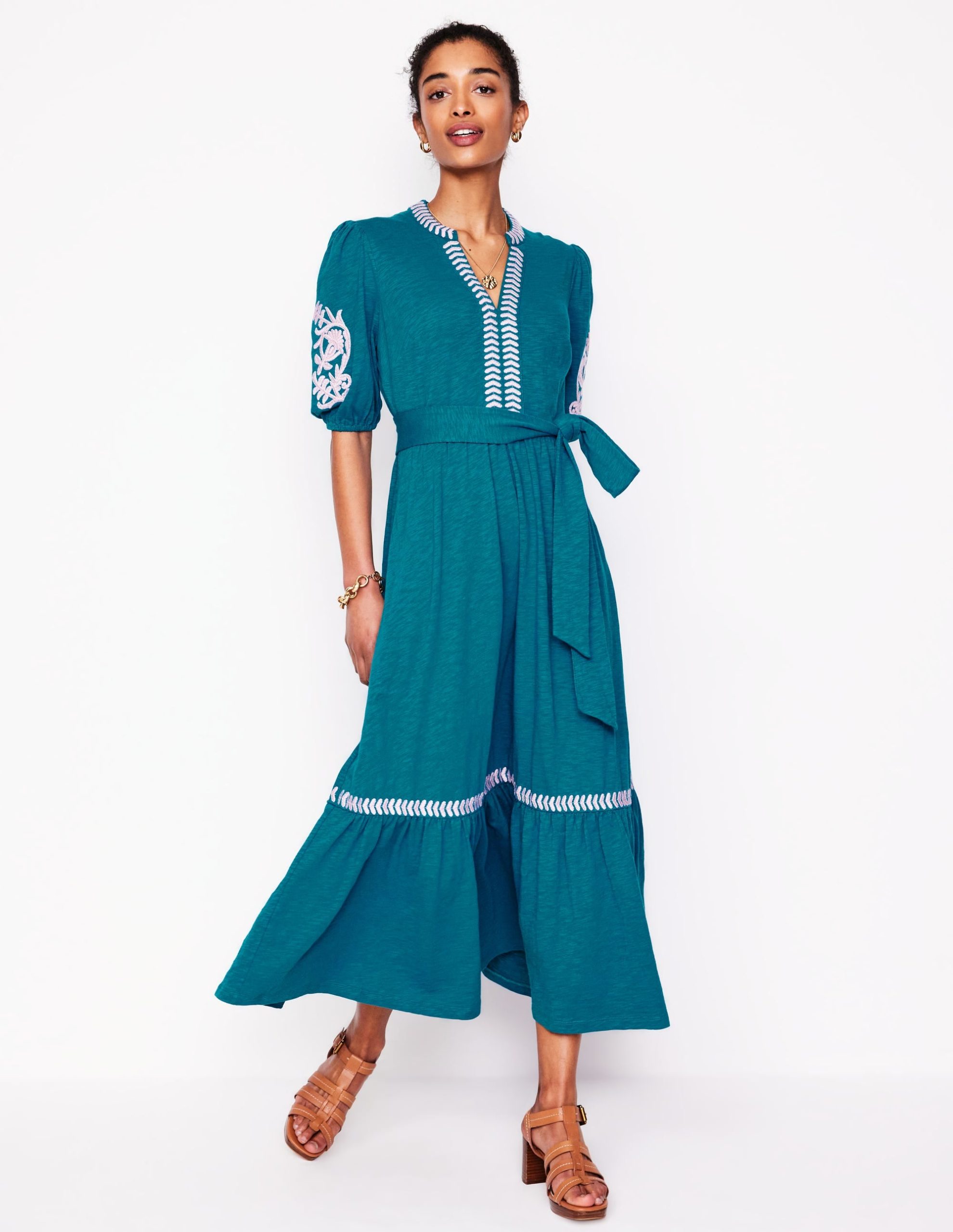 Amara Embroidered Jersey Dress-Deep Sea. Meadowsweet Pink - Image 4