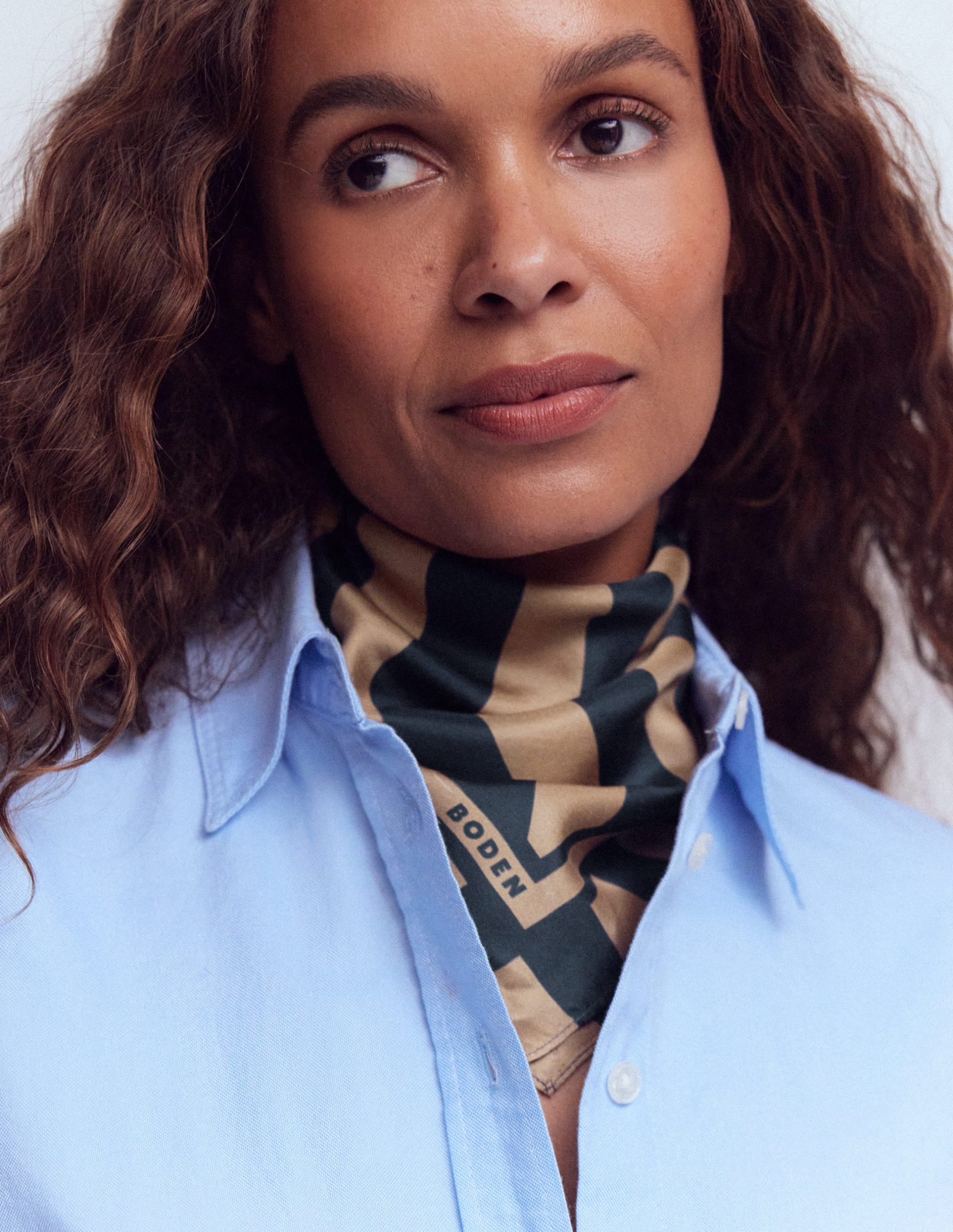 Elisabeth Silk Square Scarf-Navy and Camel Stripe - Image 2