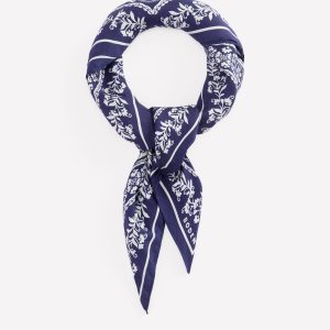 Elisabeth Silk Square Scarf-Navy Decorative Blossom