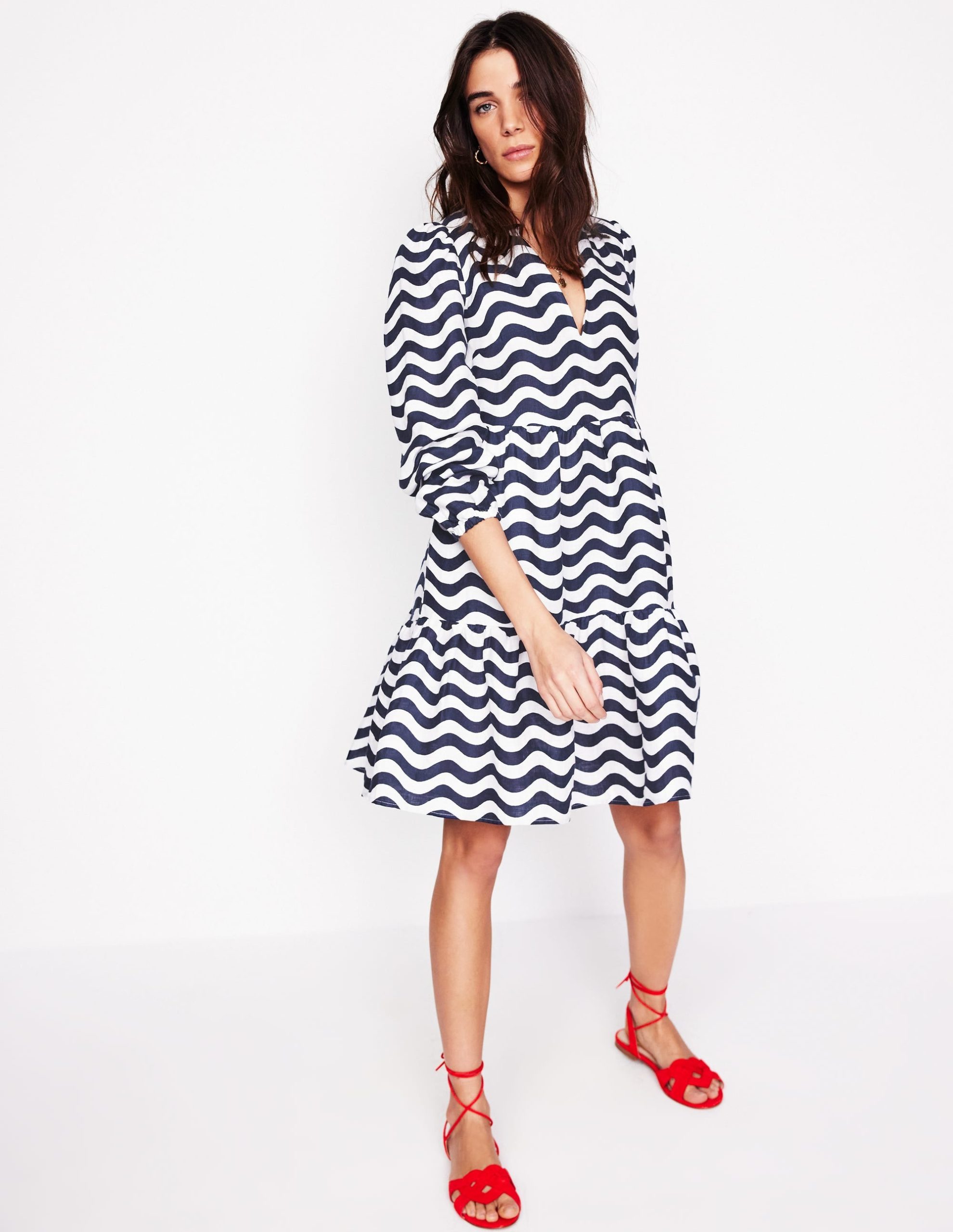Esme Linen Mini Dress-French Navy. Mono Wave