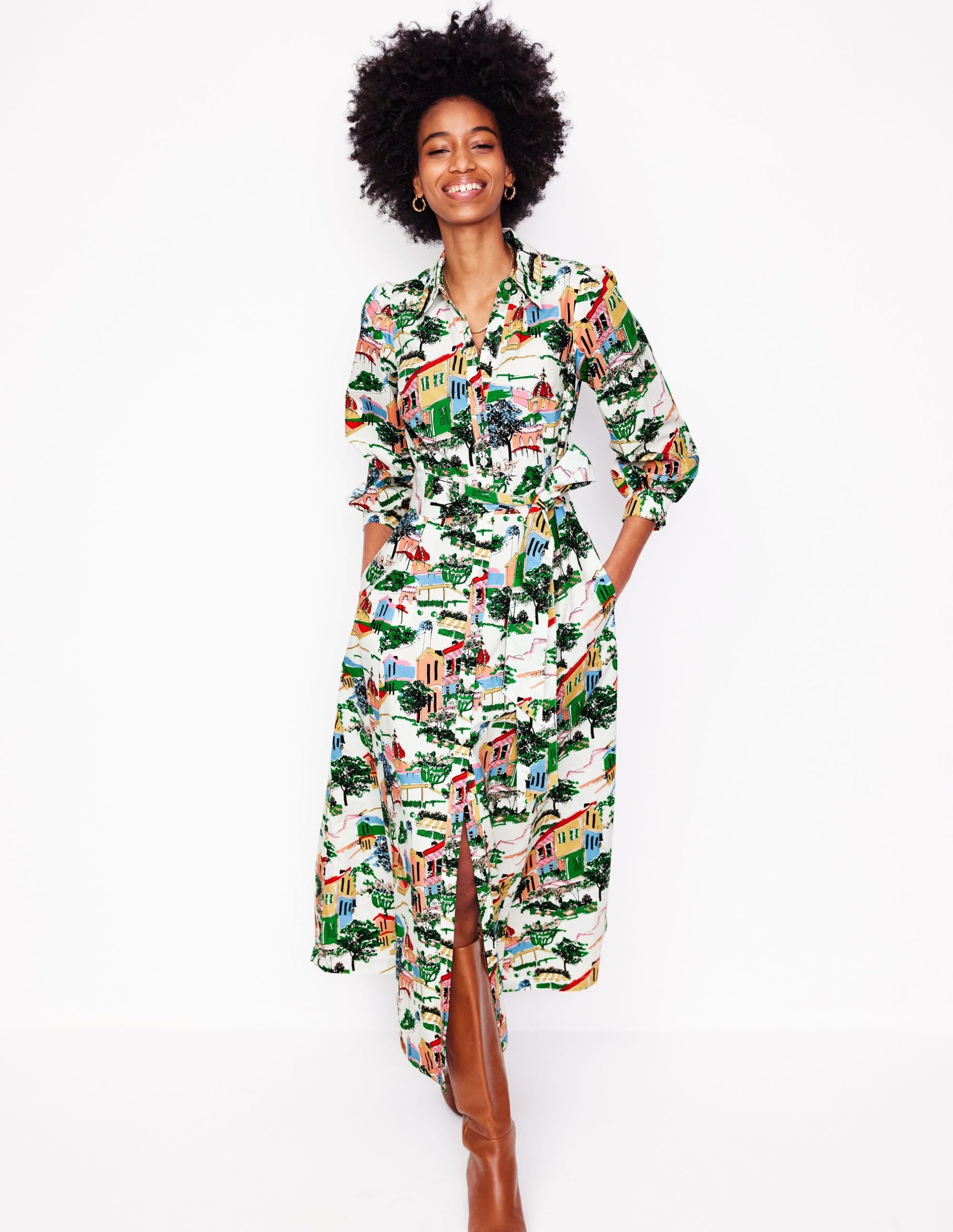 Clara Cotton Shirt Dress-Multi. Painted Village