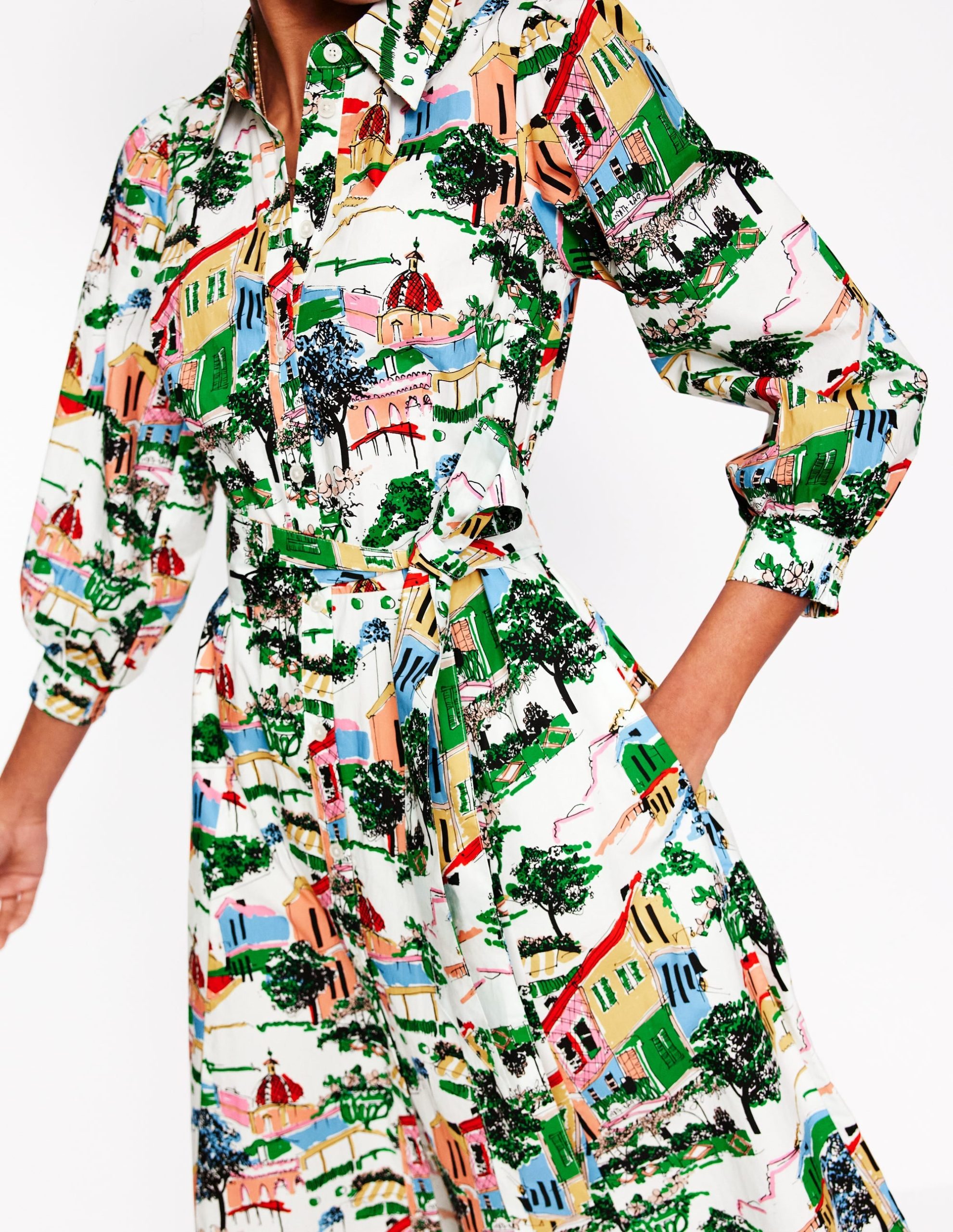 Clara Cotton Shirt Dress-Multi. Painted Village - Image 2