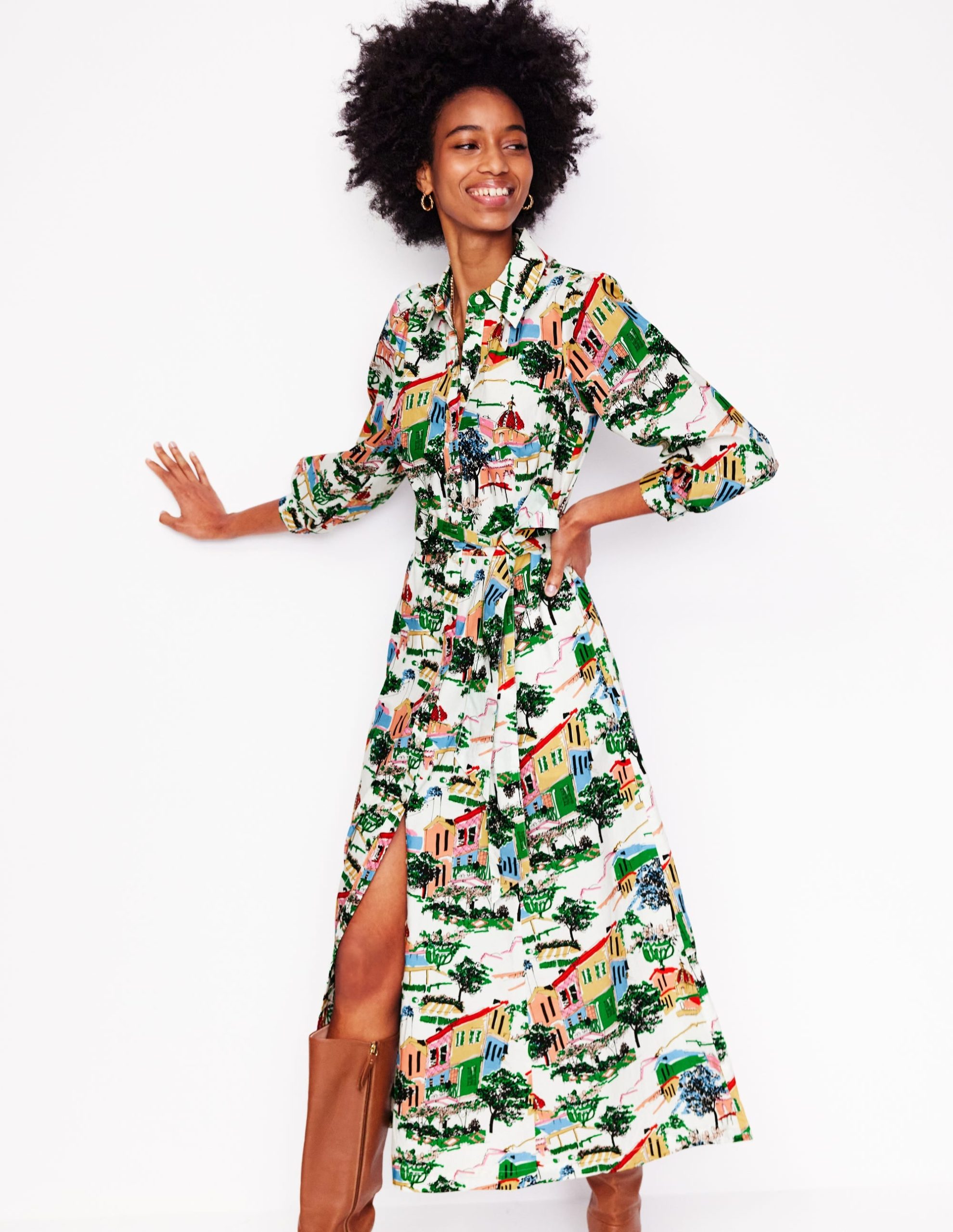 Clara Cotton Shirt Dress-Multi. Painted Village - Image 4