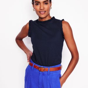 Supersoft Frill Detail Vest-Navy