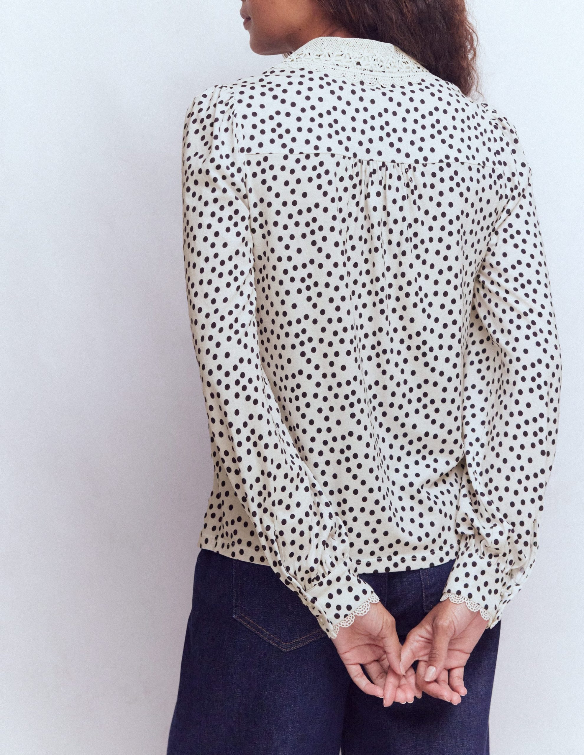 Lace Collar Blouse-Ivory. Painted Dot - Image 3