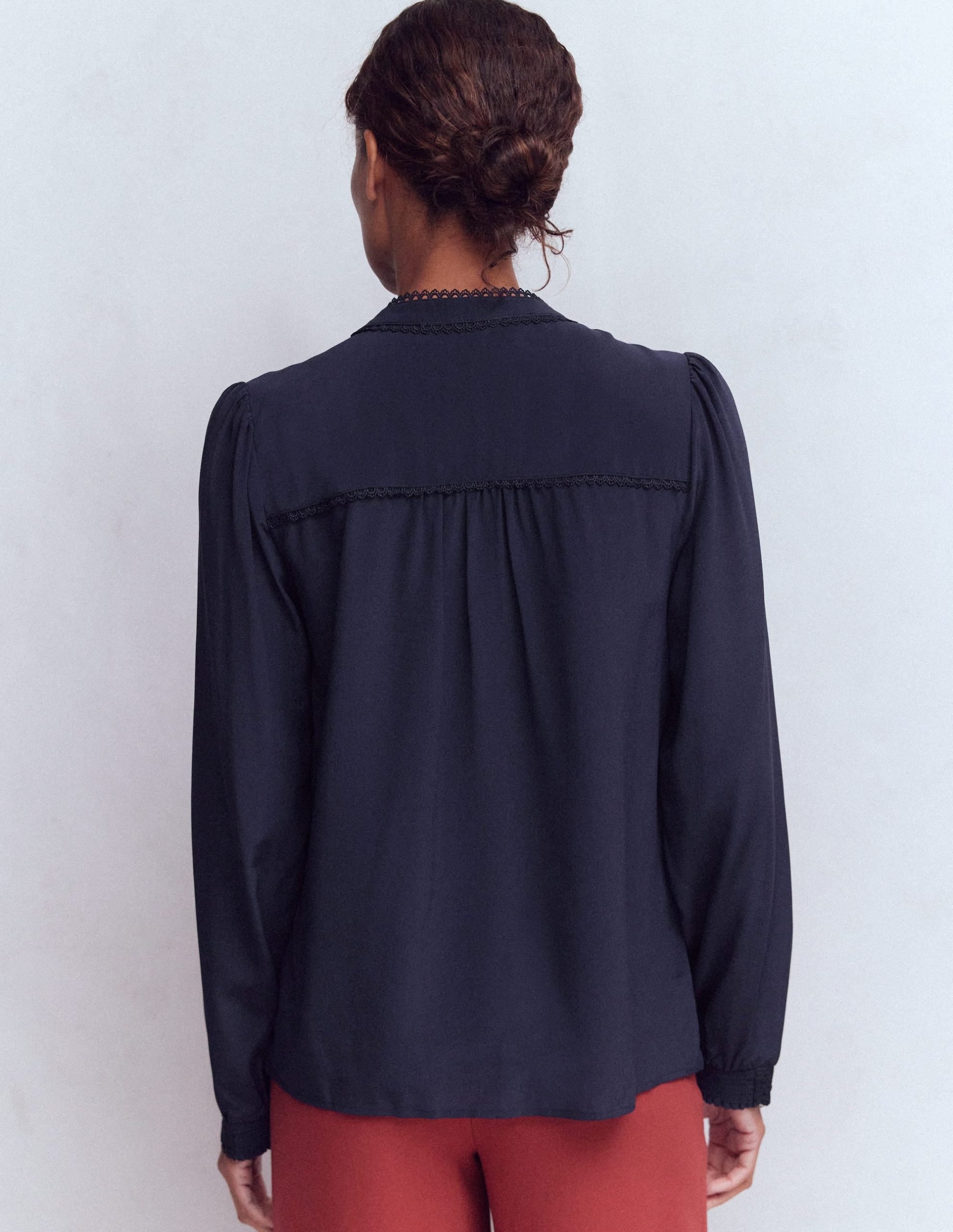 Rhea Trim Detail Silk Top-Denim Blue. Blossomy Sprig - Image 3
