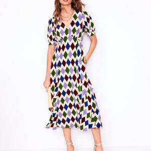 Rosie Godet Tea Dress-Multi. Diamond Stripe