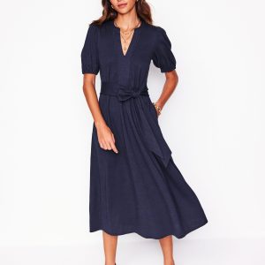 Sofia Trim Jersey Midi Dress-Navy