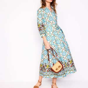 Clara Linen Blend Shirt Dress-Multi. Citrus Vine Tile