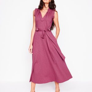 Aria Broderie Trim Midi Dress-Plum Purple