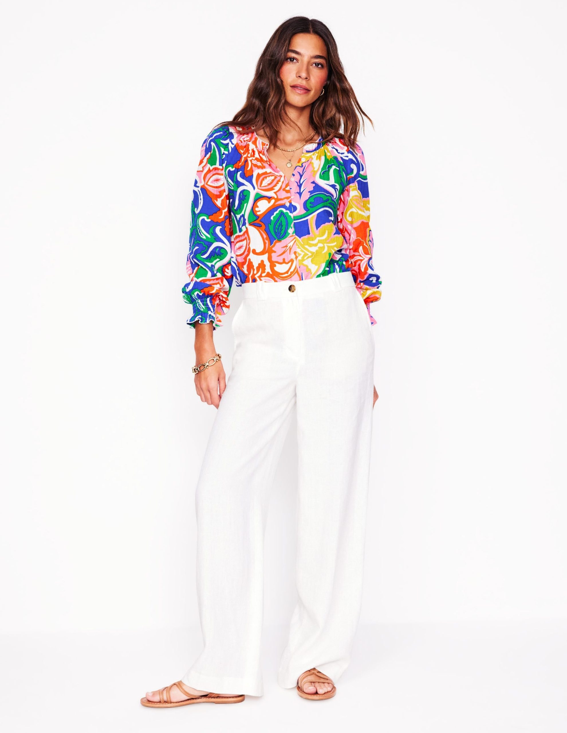 Evie Double Cloth Top-Multi. Foliage Twirl