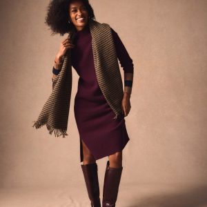 Merino Knitted Dress-Dark Cherry. Brown Stripe