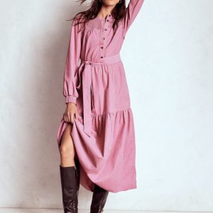Cecily Cord Midi Dress-Pink Haze