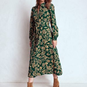 Adelaide Zip Cord Midi Dress-Emerald Night. Elaborate Vine