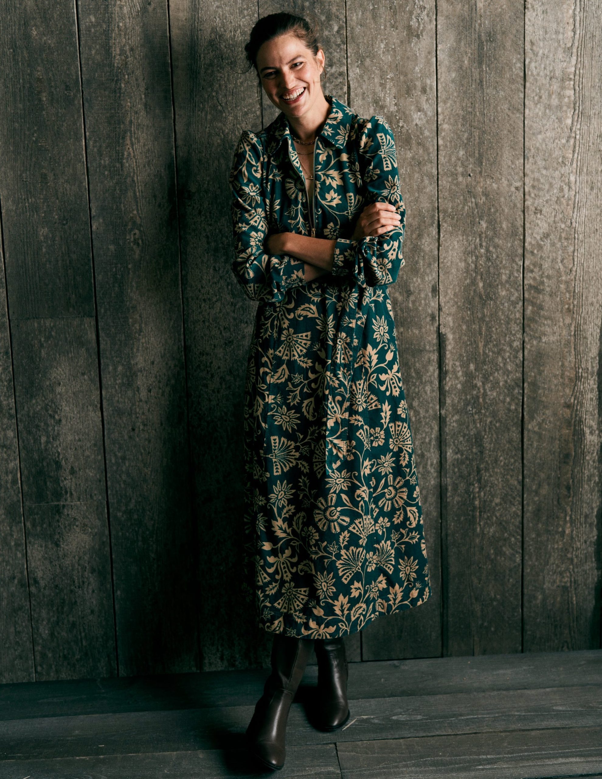 Adelaide Zip Cord Midi Dress-Emerald Night. Elaborate Vine - Image 2