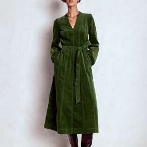 Ros Panelled Cord Midi Dress-Green Fir