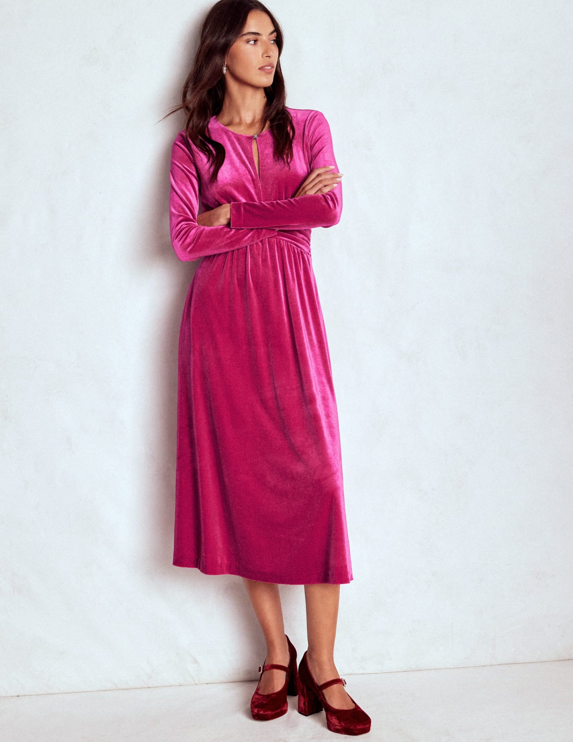 Tilda Velvet Midi Dress-Vibrant Pink - Image 4
