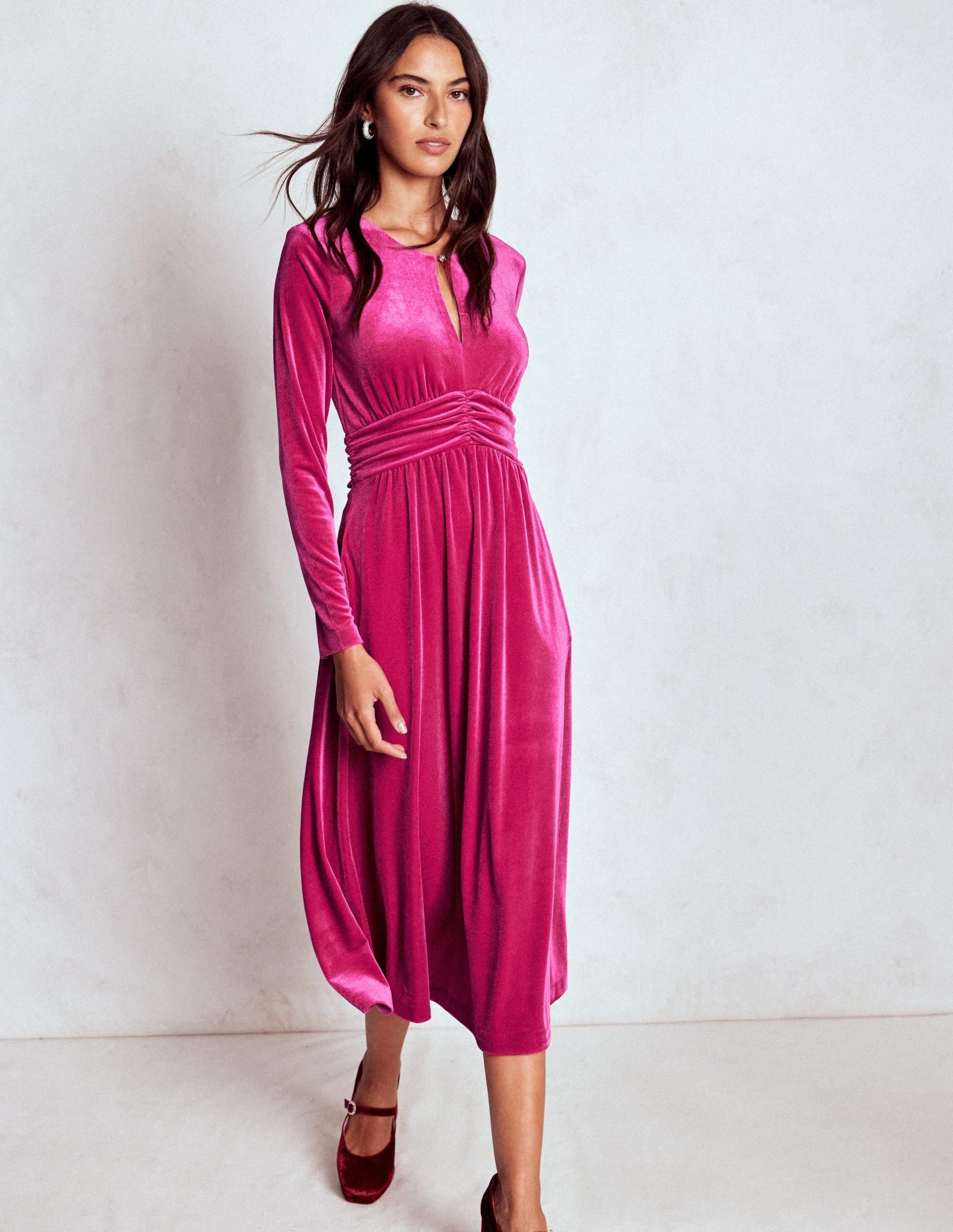 Tilda Velvet Midi Dress-Vibrant Pink - Image 5