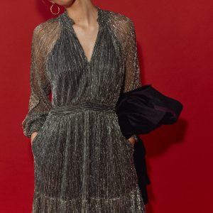 Lucille Smocked Sparkle Dress-Black and Gold