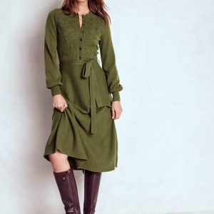 Lace Insert Knitted Midi Dress-Forest Glade