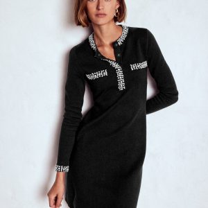 Embellished Knitted Dress-Black
