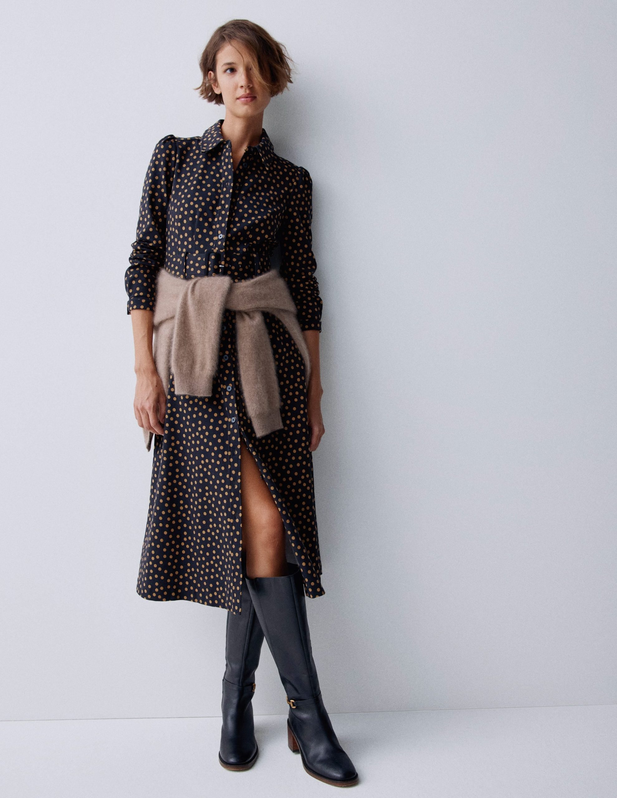 Anita Long Sleeve Shirt Dress-Black. Painted Dot - Image 5