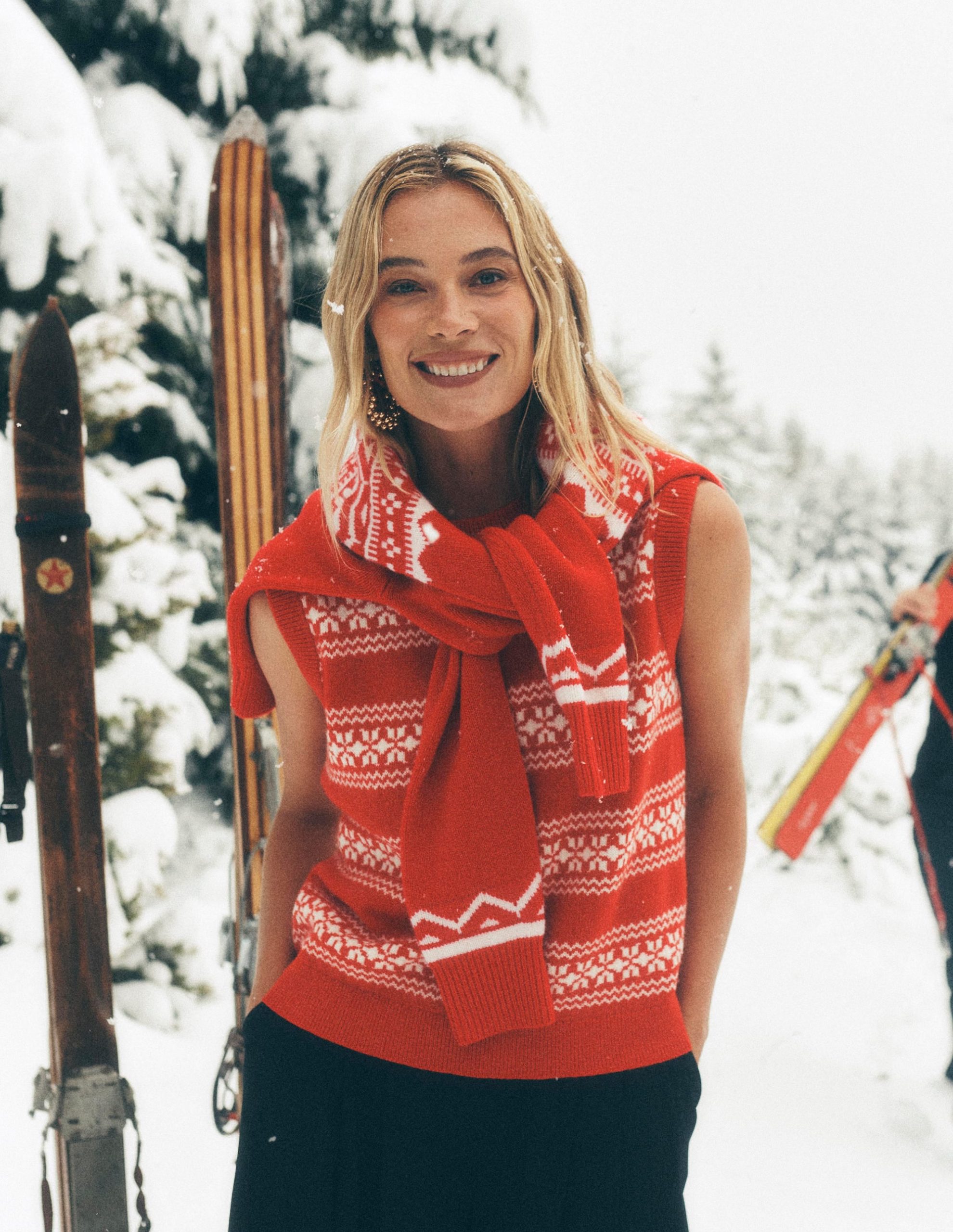 Edie Fair Isle Vest-Poppy Red. Warm Ivory - Image 6